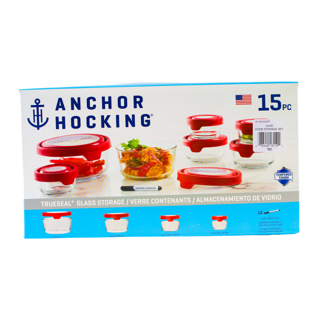 Anchor Hocking 6-Piece Glass Kitchen Food Storage Set with Red Lids